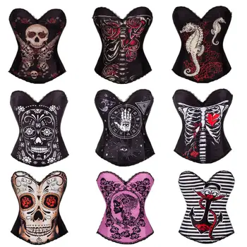 

Vintage Gothic Punk Creative Printing Corset Bustier Size S-XXL