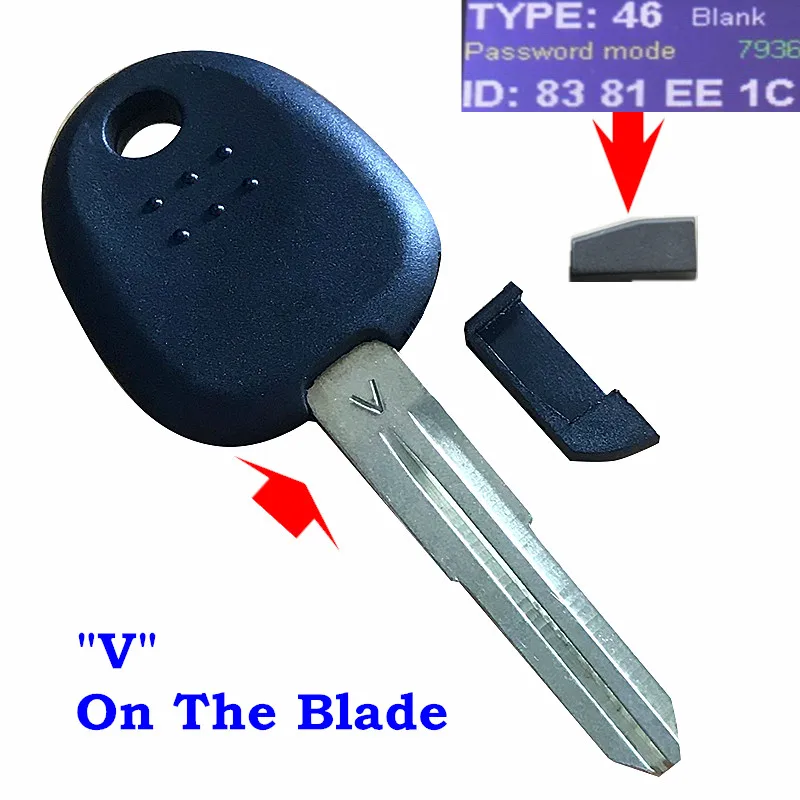 Транспондерный ключ ID46 с шипами зажигания для HYUNDAI Accent Coupe Santa Fe Elantra Tucson Getz Lavita Tiburo Verna автомобильный ключ - Цвет: V Blade with 46 chip