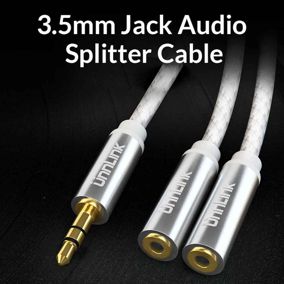 

Unnlink 3 Poles TRS 3.5mm Jack Audio Splitter Extension Cable 1X2 Adapter AUX Audio Cable 1 In 2 Out for Earphone MP3 Earbuds
