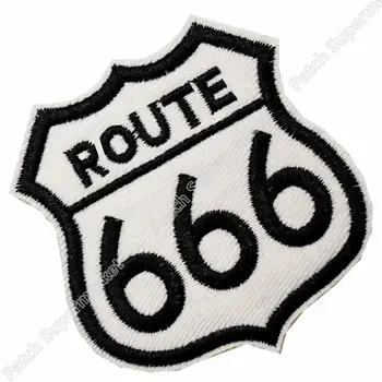 

EVIL ROUTE 666 Embroidered Robe Motorcycle Biker Vest Iron On Patch Highway Road Sign rock retro applique wholesale dropship