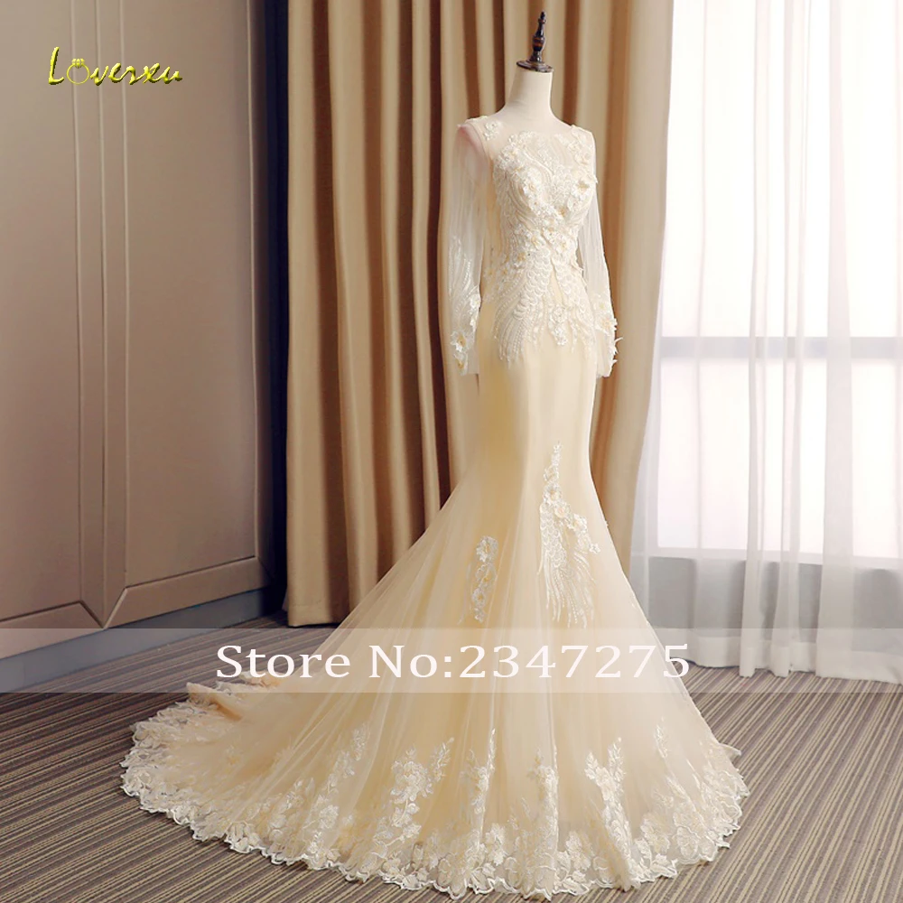 Loverxu Vestido De Noiva Свадебные платья русалки с длинными рукавами с декором из бисера из хрусталя цветы труба винтажное свадебное платье