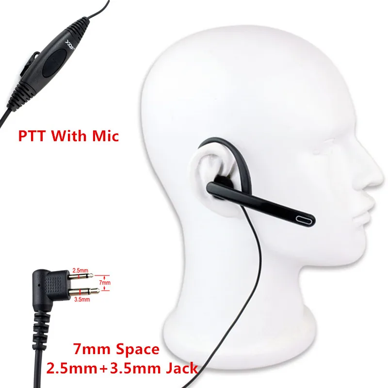New 2 Pin 2.5mm+3.5mm Ear Bar Earpiece Mic With PTT Headset for