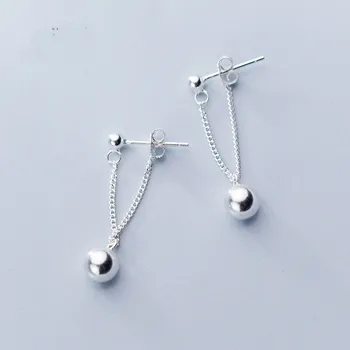 

Small Authentic 100% 925 Sterling Silver fine Jewelry Bigger &Small Lucky Round Bead Geometric Long tassel Earrings gtle2504