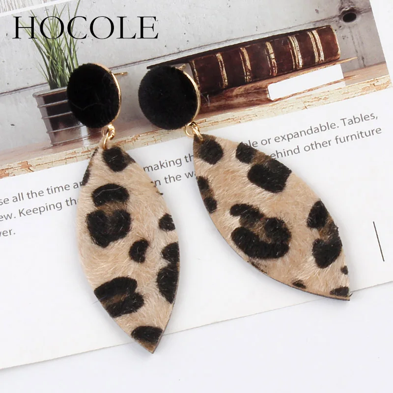 

HOCOLE Korean Vintage Leopard Printed Earrings Water-drop Velvet Long Drop Dangle Earrings For Women Statement Jewelry Brincos