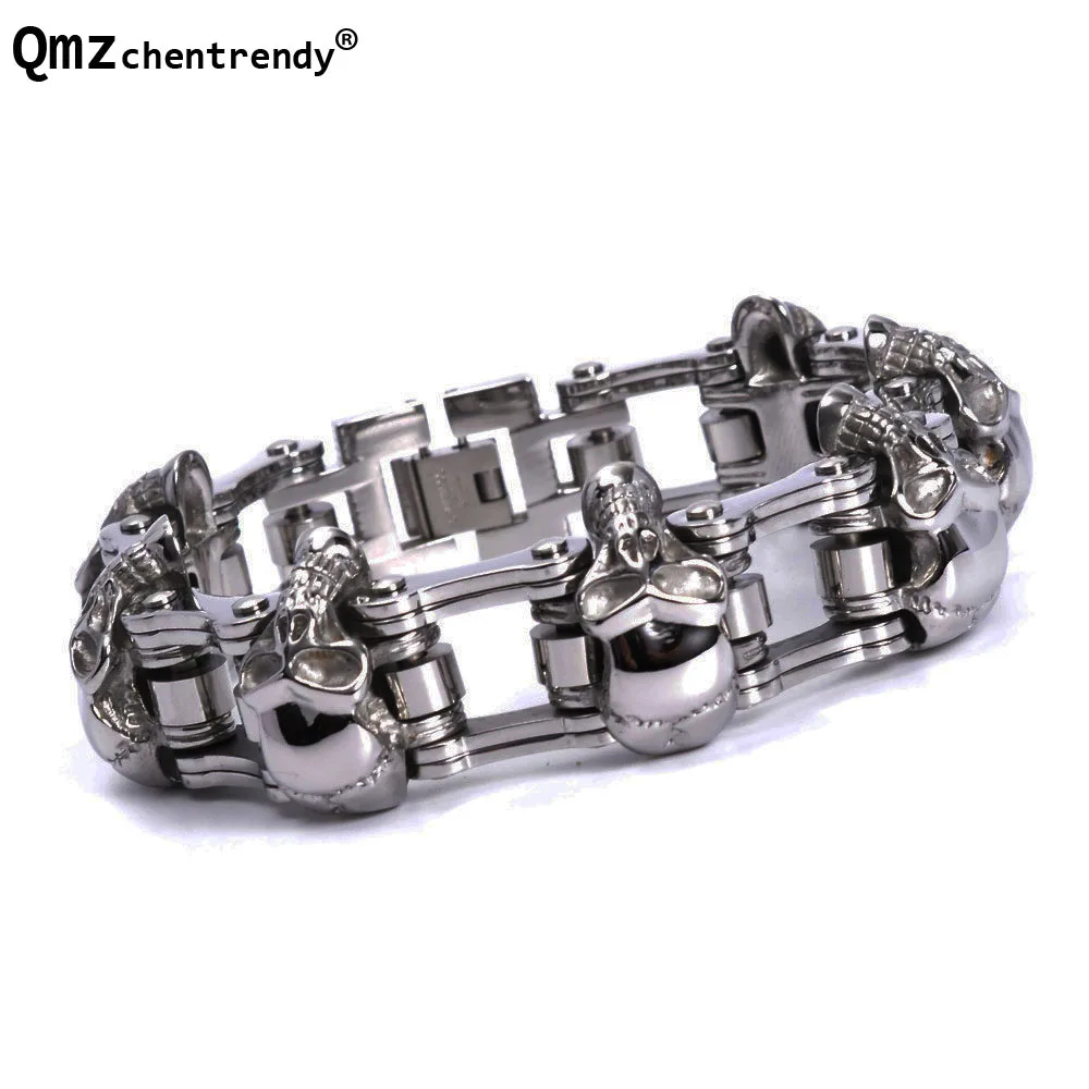 

220 * 23mm 316L Stainless Steel Men's Skeleton Skull bracelet Big Huge Heavy Solid Ghost bangle motorcycle Biker Punk Jewerly