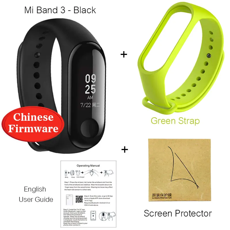 Xiaomi mi-браслет 3 Смарт-Браслет фитнес-браслет mi Band 3 большой сенсорный экран OLED частота сердечных сокращений Smartband - Цвет: AddFilm-Green