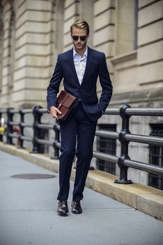 

Dark Blue Blazer Men Two Buttons Business Slim Fit Men Suit chaleco hombre Mens Suits Wedding Groom