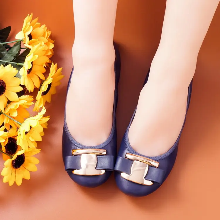 New Korean Slip On Balerinas Shoes For Womans Sweet Bow Metal Ladies Flat Genuine Leather Shoes Loafers Footwear Women Ballerina (18)