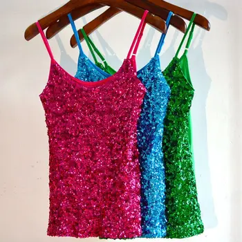 

Tops Polyester Cotton Tank Tops Solid Short Real Oodji Sale Top Cropped Free Shipping 2020 Style Sexy Sequined Vest Elastic