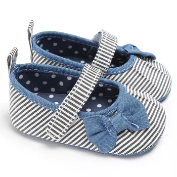 

Newborn Baby Girls Shoes Butterfly-knot Kids First Walkers Shoes Infant Babe Soft Bottom Striped Shoes