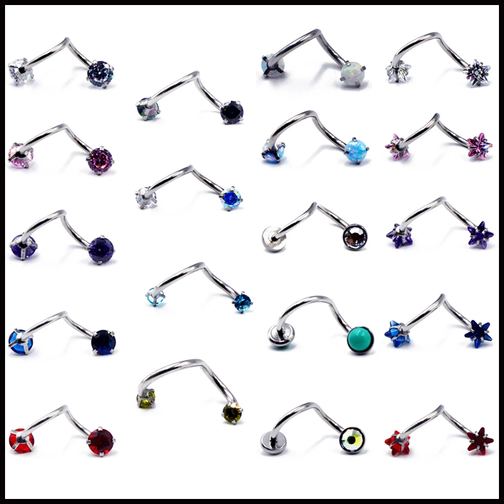 

1PC Surgical Steel Internally Thread Twist Bead Ring With Opal Aurora Zircon Labret Ring Lip Stud Ear Tragus Cartilage Earring