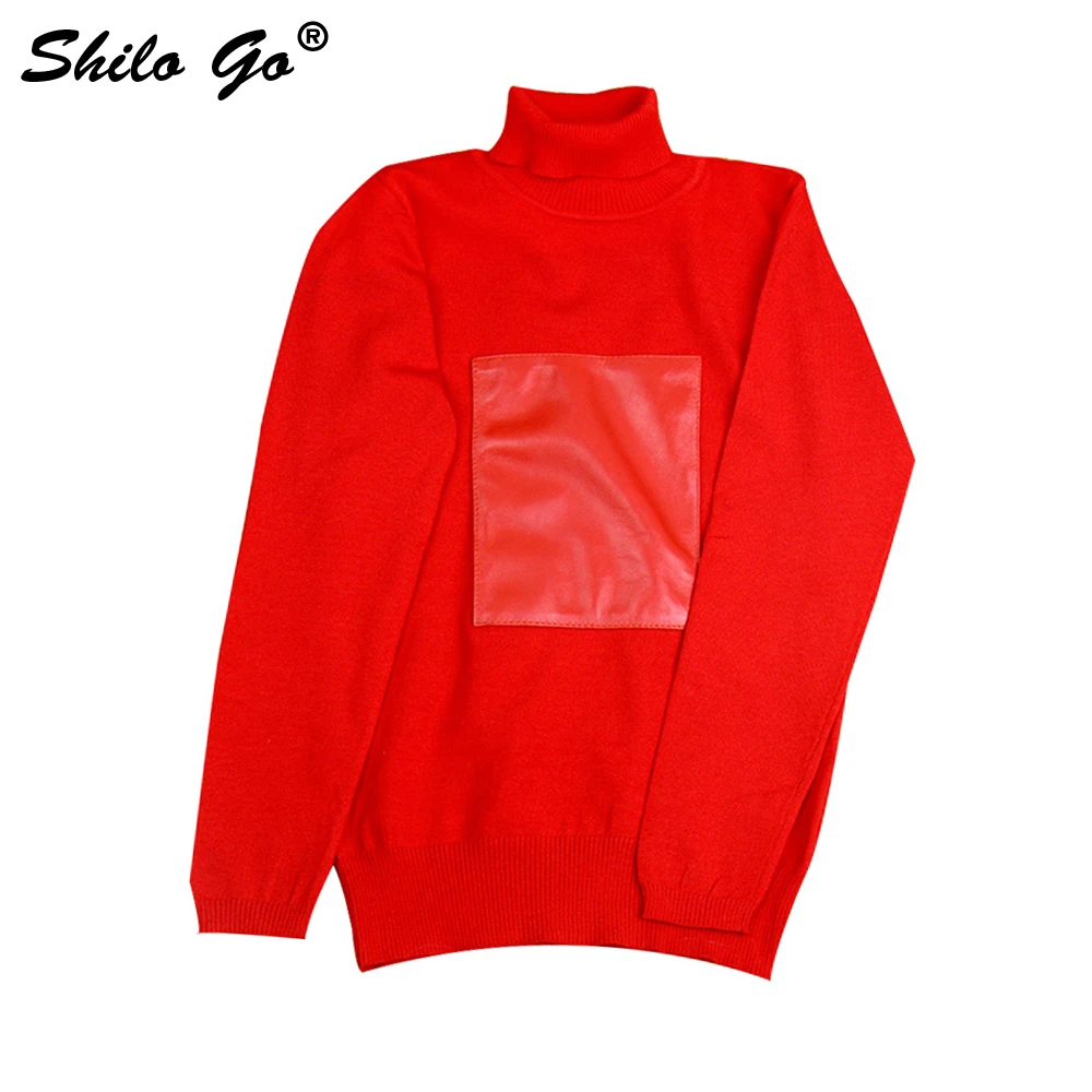 

Leather Blouse Womens Autumn Fashion sheepskin genuine leather Blouse turtleneck collar long sleeve red slim blouse
