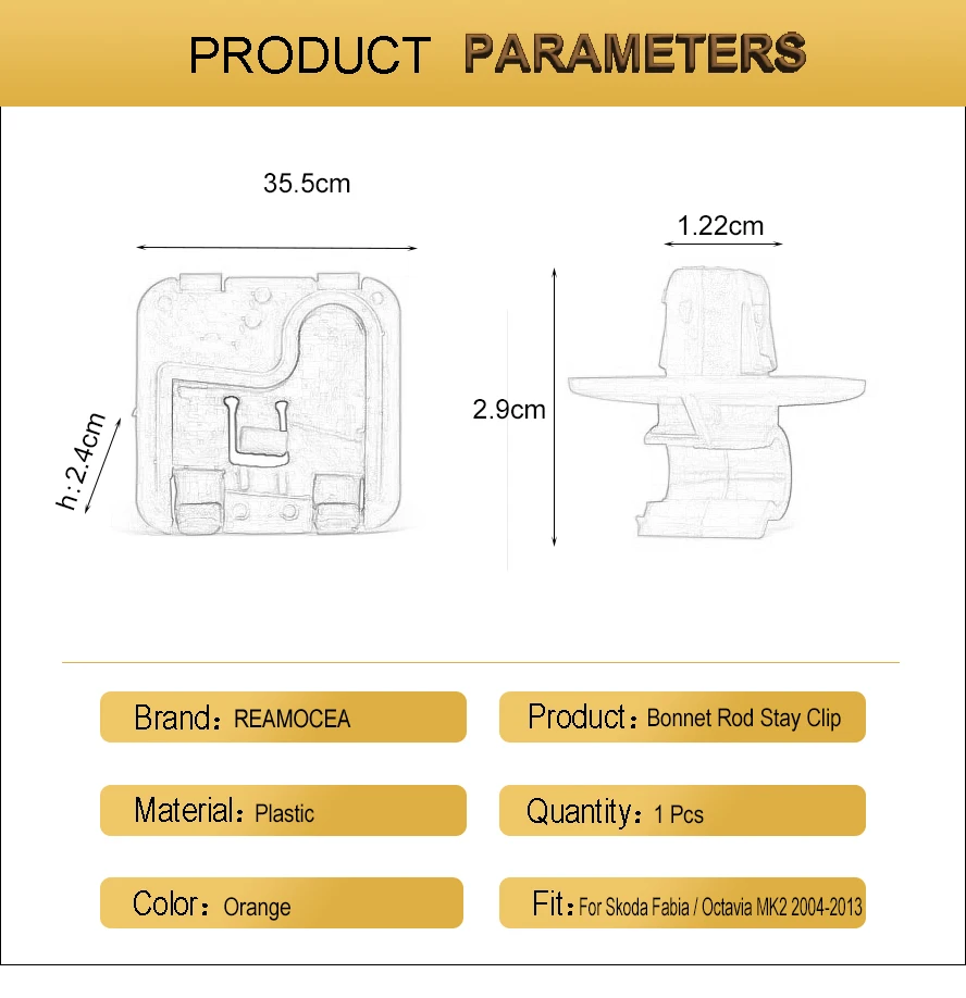 Reamocea 1U0823570A Orange Plastic Car Roomster Hood Bonnet Rod Stay Bracket Buckle Clip For Skoda Fabia Octavia MK2 2004-2013 (16)