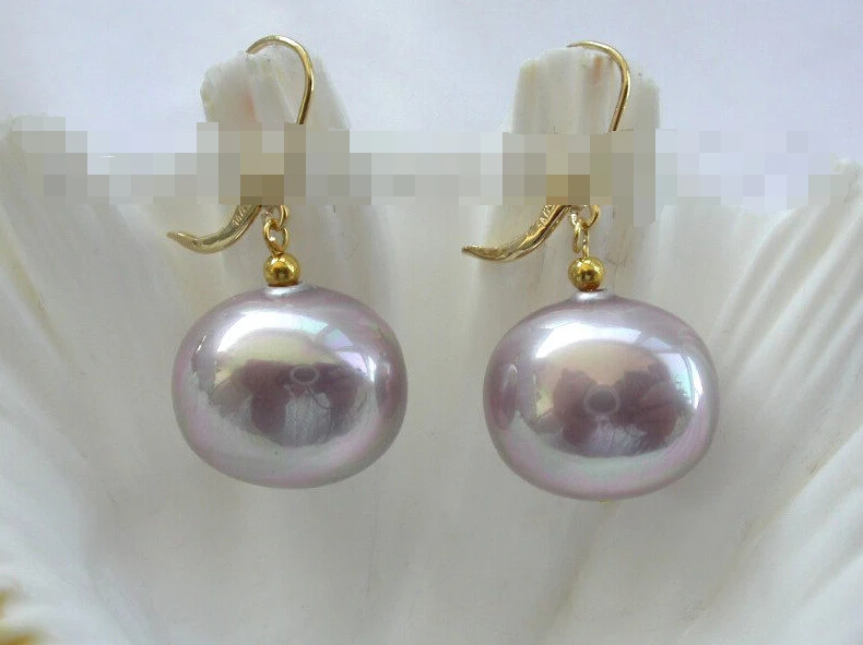 

FREE SHIPPING>>> 1287 baroque egg purple south sea shell pearls dangle earrings