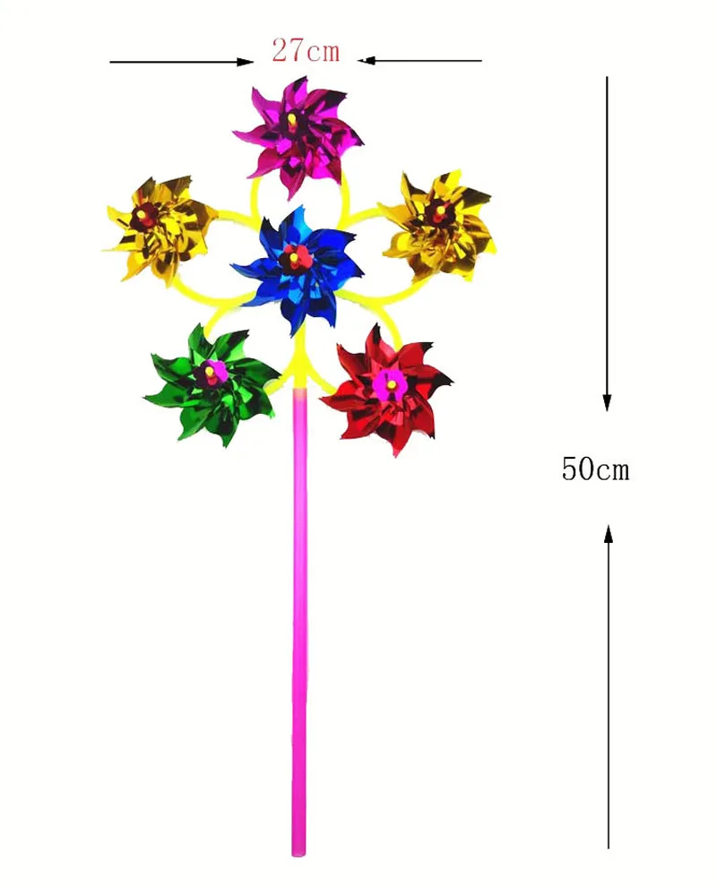 Seis flor lantejoulas moinhos de vento plástico
