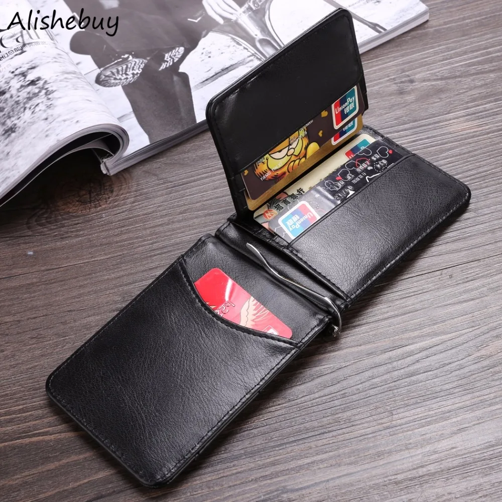 Retro Bifold Wallet Men Leather Wallets Black Credit ID Holder Slim