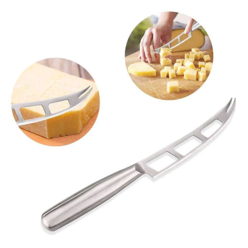 

1pc Cheese Knife Stainless Steel Cheese Knife With Fork Tip Serrated Cheese Butter Knife Slicer Cutter Cheese Tools LK0052