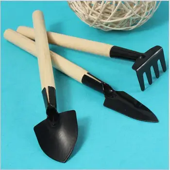 

3Pcs Mini Garden Hand Tool Kit Plant Gardening Shovel Spade Rake Trowel Wood Handle Metal Head Gardener