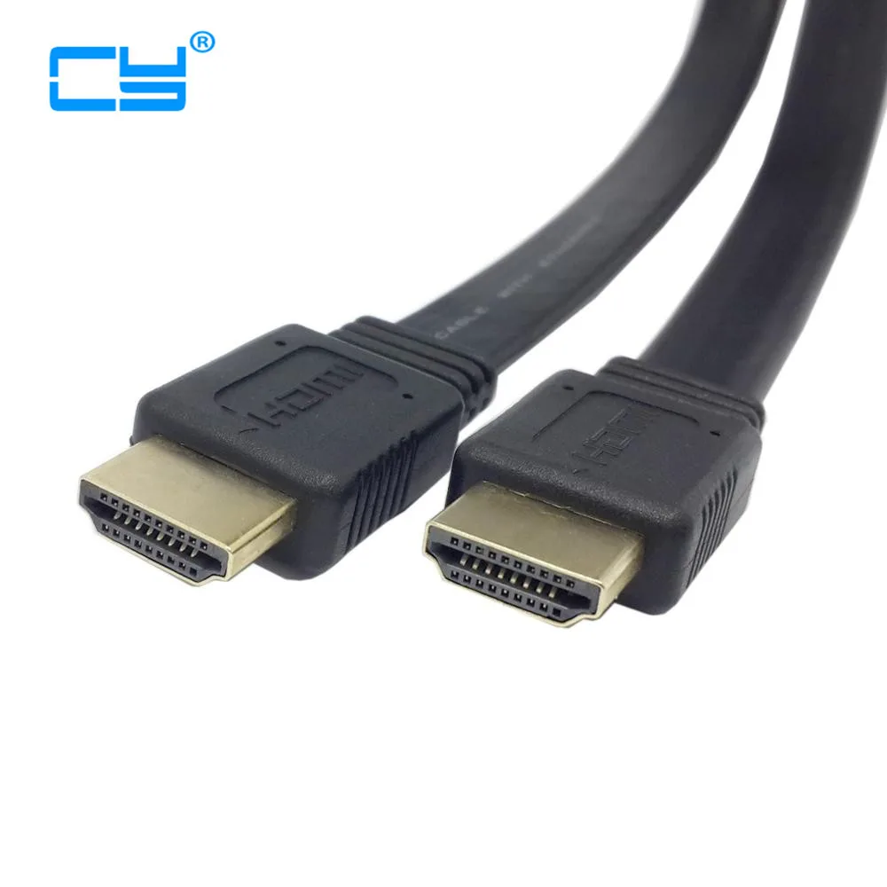 HDMI 3D 1.4 Male to Male Flat Slim HDTV 1080p Video Audio Cable 1.5m 5ft Black with ethernet function