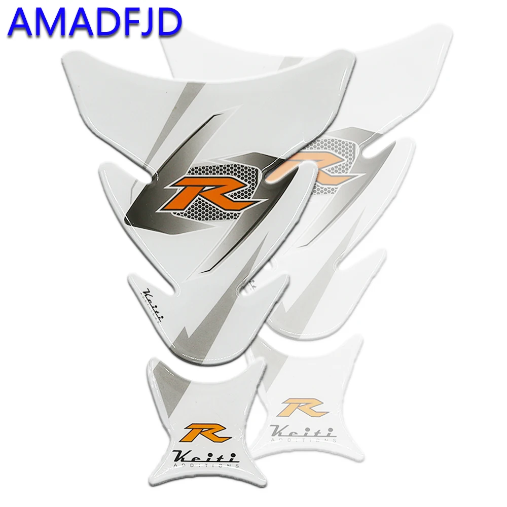 

AMADFJD Motorcycle Tank Sticker 3D R Logo White Tankpad Stickers On Motorcycle Tank Pad Pit Bike Motorbike Protector Decals