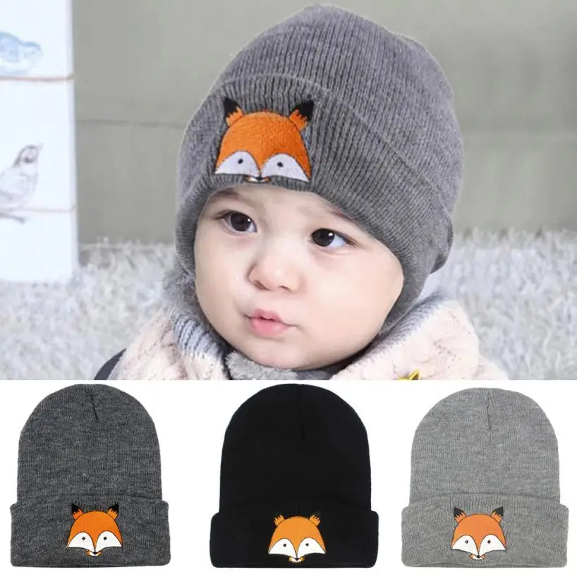 

BMF TELOTUNY Fashion Baby Children Cap Cartoon Fox Warm Winter Hats Knitted Wool Hemming Apr6 Drop Ship
