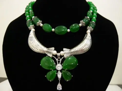 

shipping 2Strands White Akoya Cultured Pearl&Emerald&Crystal Necklace 17"-18" A0AA00777