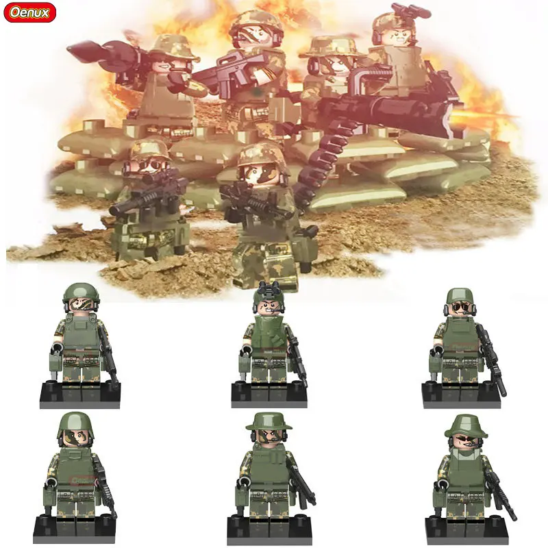 

Oenux 2017 Military Heavy Fire Camouflage Figures Building Block Armed Troop Cross Fire Jungle Commandos With 150+Weapons Toys