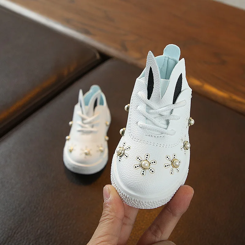 الربيع الخريف الفتيات تزلج الأحذية حذاء طفل الاطفال لطيف أحذية الأطفال حذاء كاجوال أرنب الأذن اللؤلؤ 1 إلى 6 سنوات