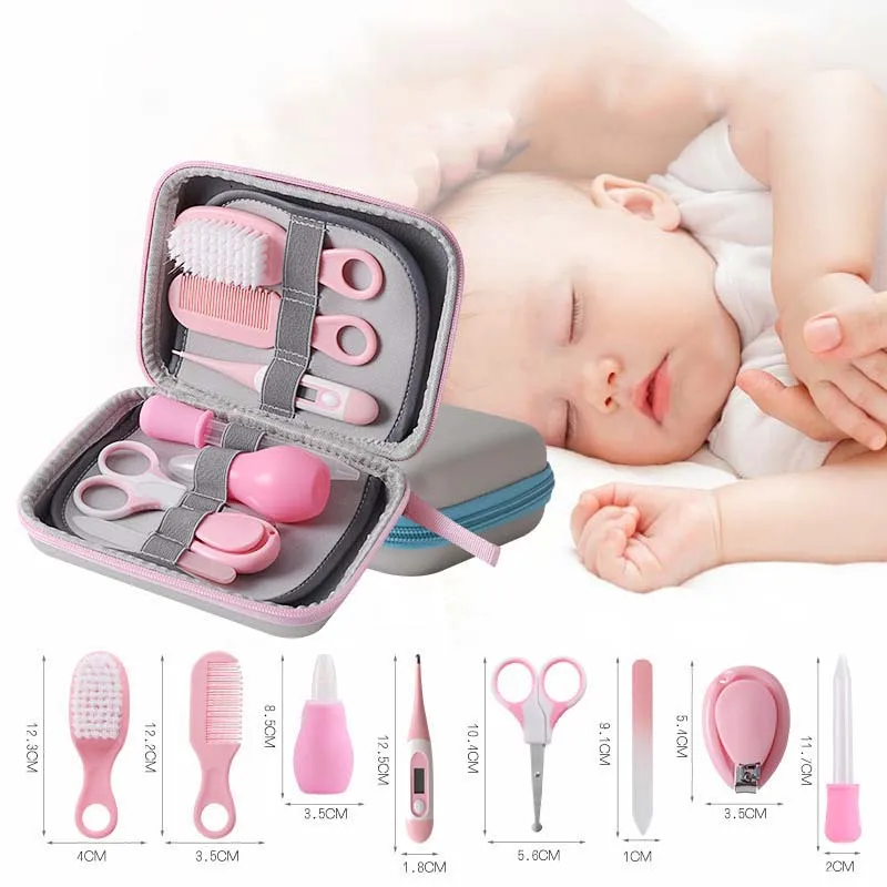 8 Pcs Baby Nail Care Kit Kids Grooming Health Care Manicure Set Children Scissor Nail Clipper Thermometer Comb Brush Accessories