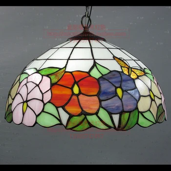 

16 Inch Flesh Country Flowers Tiffany pendant light Country Style Stained Glass Lamp for Bedroom E27 110-240V