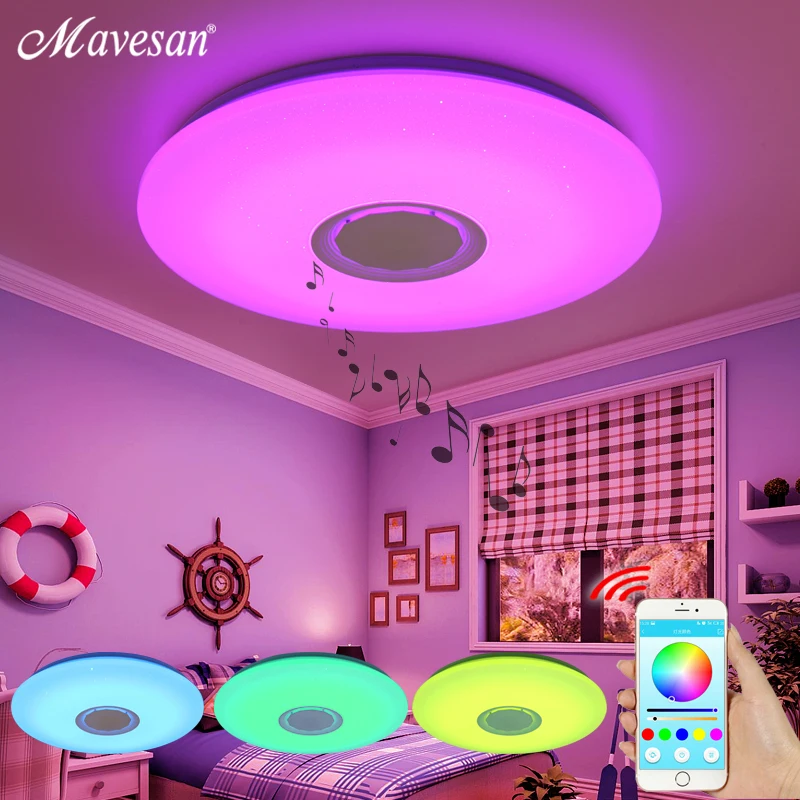Baratos Luces de techo LED de música aplicación RGB y lámpara de techo de control remoto dormitorio 25W 36W 52W lampara de techo