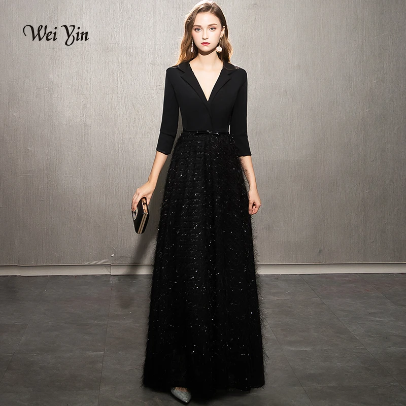 wei yin 2022 Black Evening Dresses Elegant Lace Evening Gowns Long Formal Evening Dress Styles Women Prom Party Dresses WY1248 long sleeve formal dresses