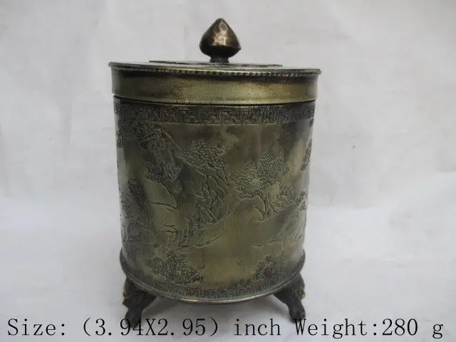 

Delicate Interesting ancient Chinese Copper Small Hot Pot Carved with Beautiful Scenery