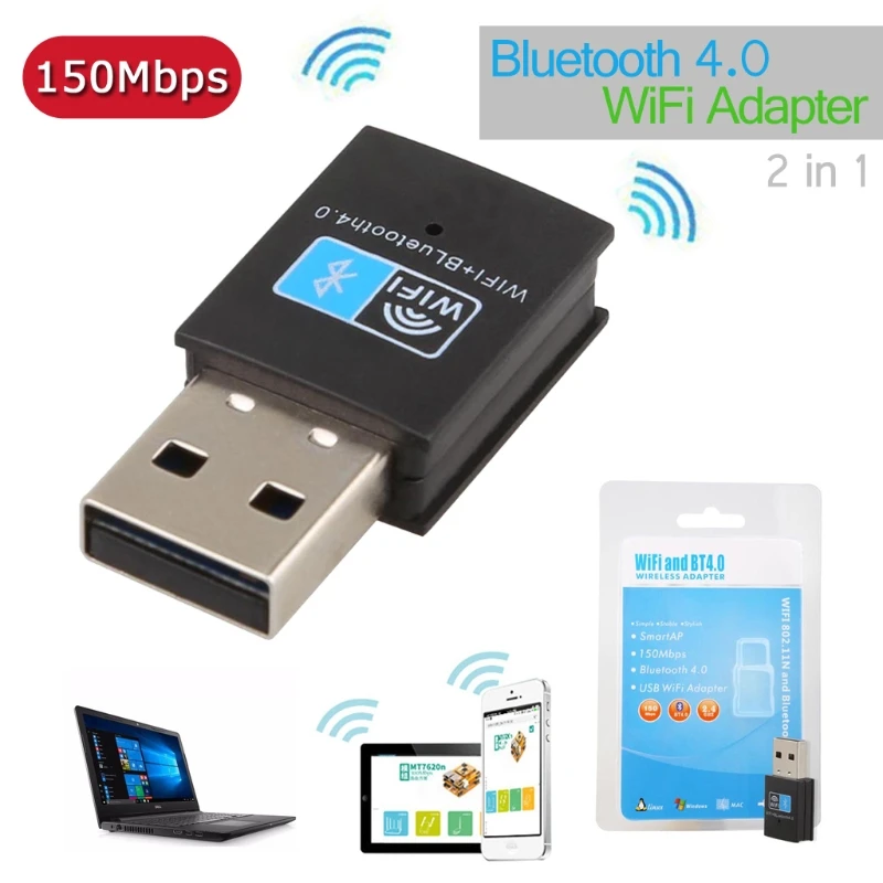 

150M Wireless WiFi Network Lan Card + Bluetooth V4.0 Adapter for Desktop Laptop