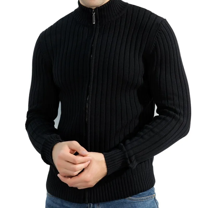 FAISIENS Зимний большой размер 9XL мужской свитер на молнии с длинным рукавом мужской свитер темно-синий черный мужские свитера - Цвет: Черный