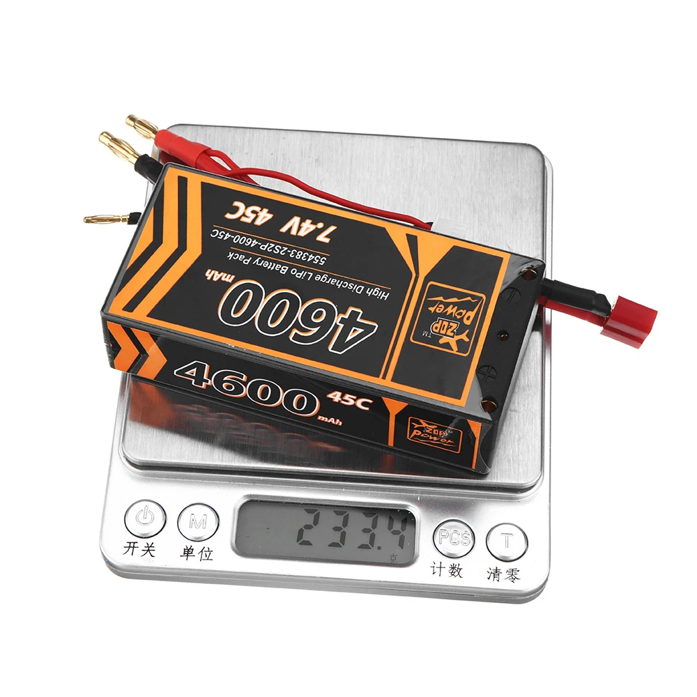 ZOP мощность 7,4 в 4600 мАч 45C 2S Lipo батарея T Разъем для RC HPI HSP 1/8 1/10 багги RC автомобиль осевой Scx10