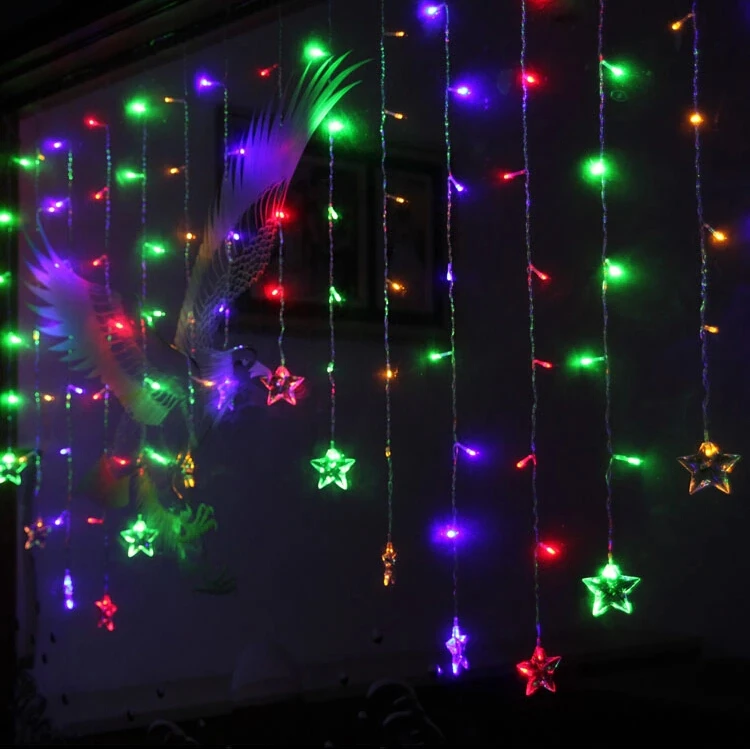 

4m 140 Bulbs Warm White LED Star decoration string Curtains Garland light Christmas holiday party wedding Home luminaria lamps