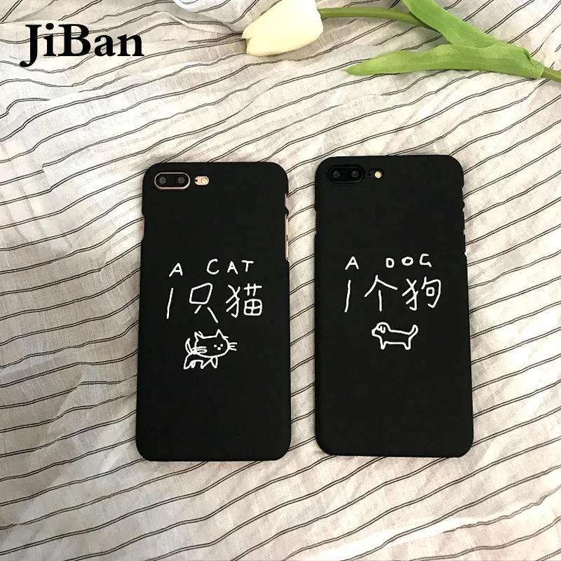 

JiBan Chinese English Letter A Dog A Cat Case For iphone 8 Case Hard Plastic Matte Phone Cases For iPhone 6s 7 Plus Cover Capa