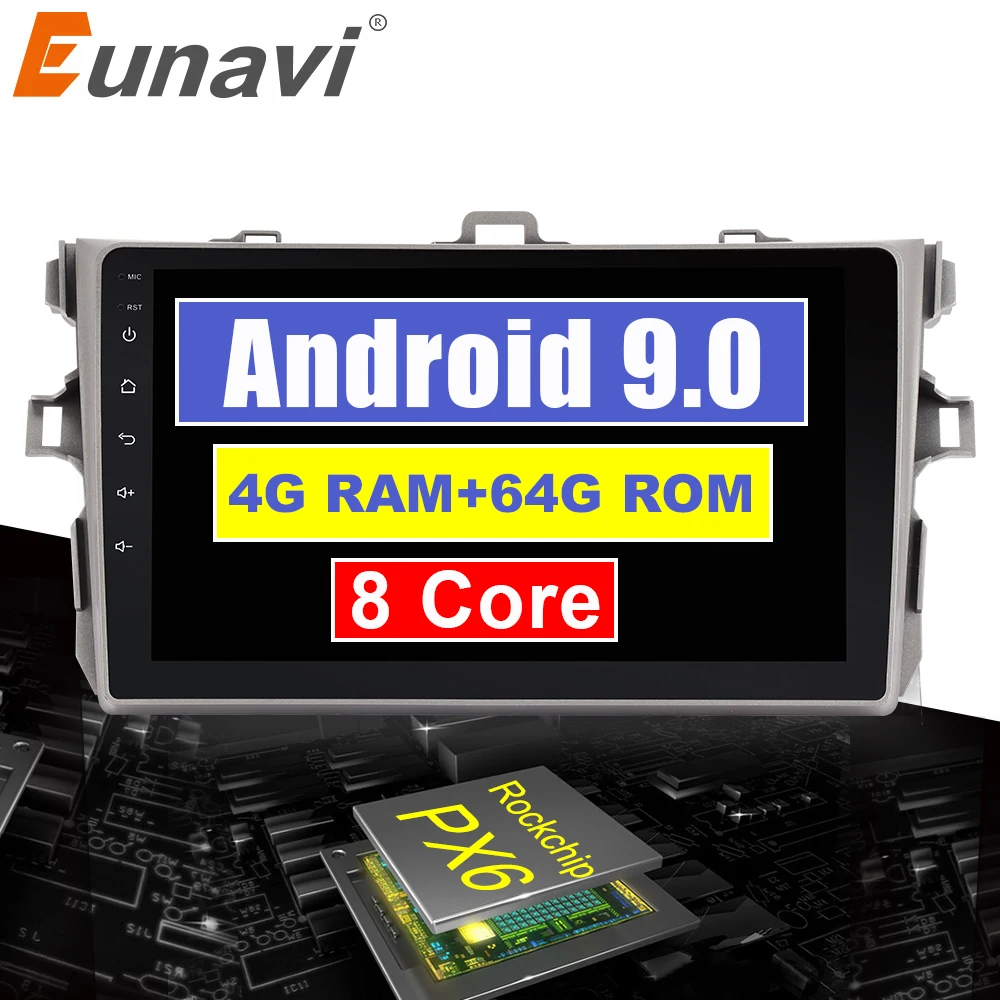Eunavi 4G + 32G Octa 8 ядерный android 9 0 автомобильный dvd для Toyota Corolla E140/150 2007 2011