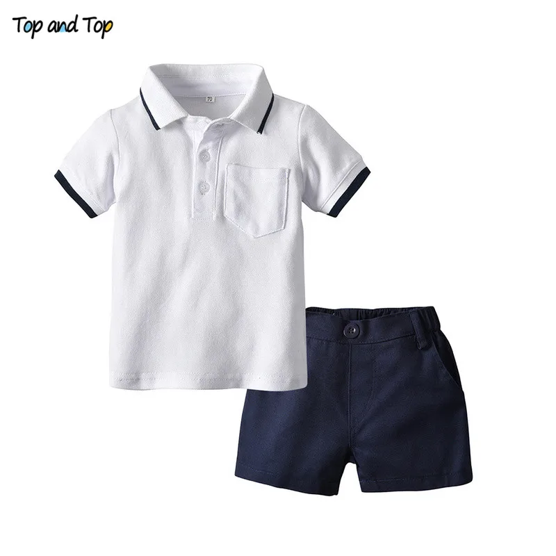 

Top and Top Summer Baby Boys Fashion Gentleman Clothing Sets Cotton Short Sleeve Shirt+Shorts Kids Casual Clothes 2Pcs Suit