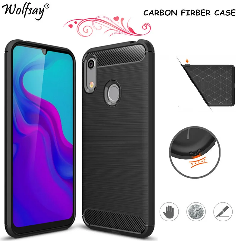 Carbon Fiber Cover For Huawei Y6 2019 Case Prime Rubber Bumper Silicone JAT-L41 6.09 inch | Мобильные телефоны и