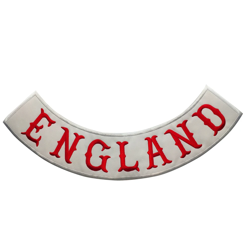

Red England Rocker Patches Customized Design White Twill Fabric Embroidered Patches DIY Custom Iron On Patches Back Of Jacket