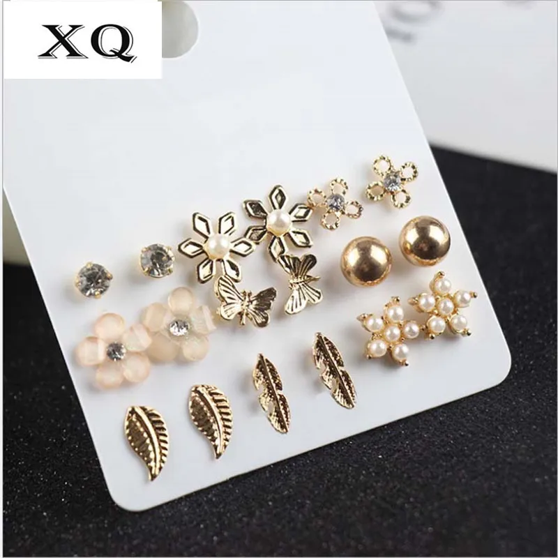 

XQ New fashion Women's Jewelry 9 pairs /set of synthetic pearl flowers butterfly combination simple personality Mixed earring