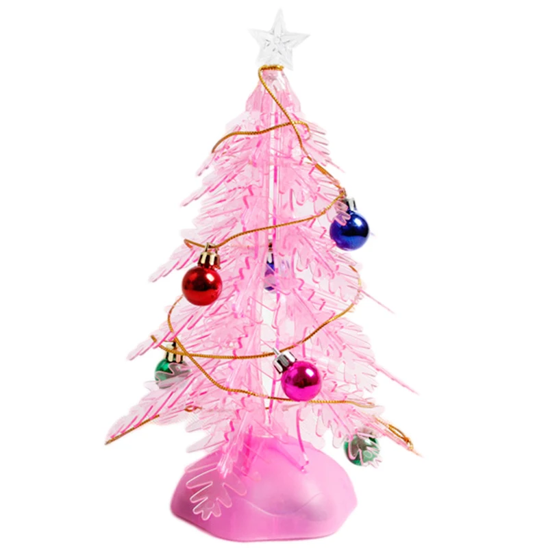 С Музыка светящиеся Рождество Дерево DIY собрать ПВХ Новогодние ёлки xmas декоративные Подвески хороший рождественский подарок для детей 17*27 см - Цвет: Pink
