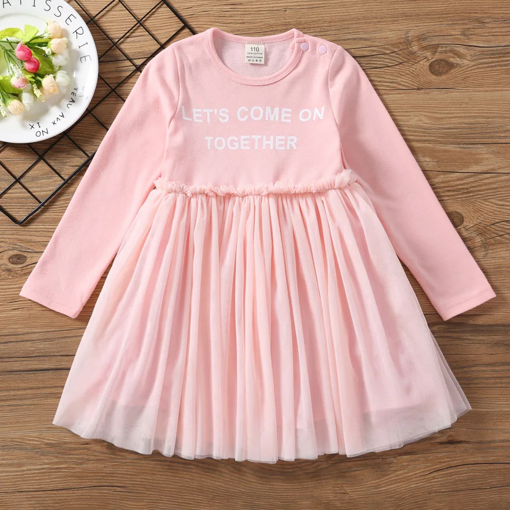 Baby Kids Girls Dress Toddler Princess Party Lace Bow Letter Print Tutu