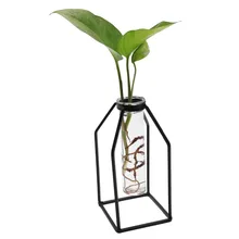 Горячая скандинавском стиле 3D стеклянная железная художественная Геометрическая ваза с кюветой настольное растение бонсай цветок свадебное украшение дома аксессуары