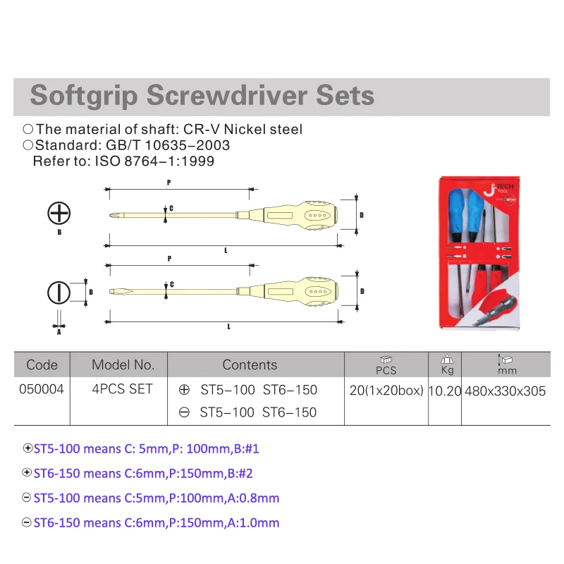 4pcs screwdriver set size