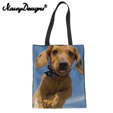 Модная Холщовая Сумка-тоут, принт "Такса", большая женская сумка для покупок, Женская Мужская Повседневная Складная многоразовая сумка, вместительная сумка