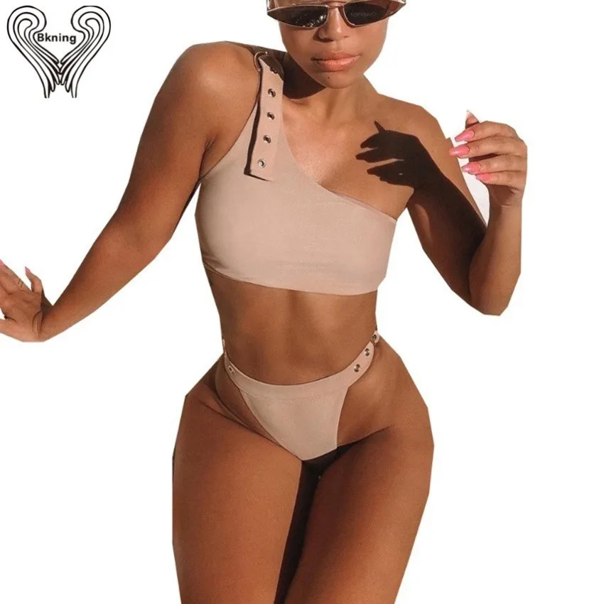 

Bkning Adjustable Straps One Shoulder Bikini High Waist Biquini 2019 Summer Push Up Bathing Suit Bikiny Retro Two Piece Swimsuit
