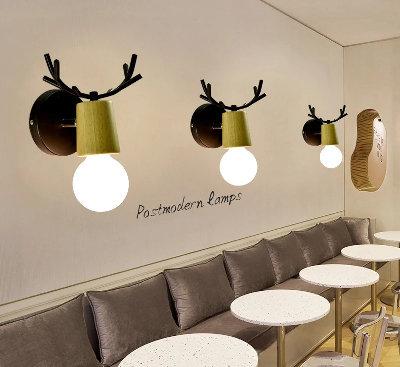 Скандинавский креативный настенный светильник с головой оленя E27 Теплый светильник Настенный светильник для кровати спальни гостиной двери коридора лестницы ресторана